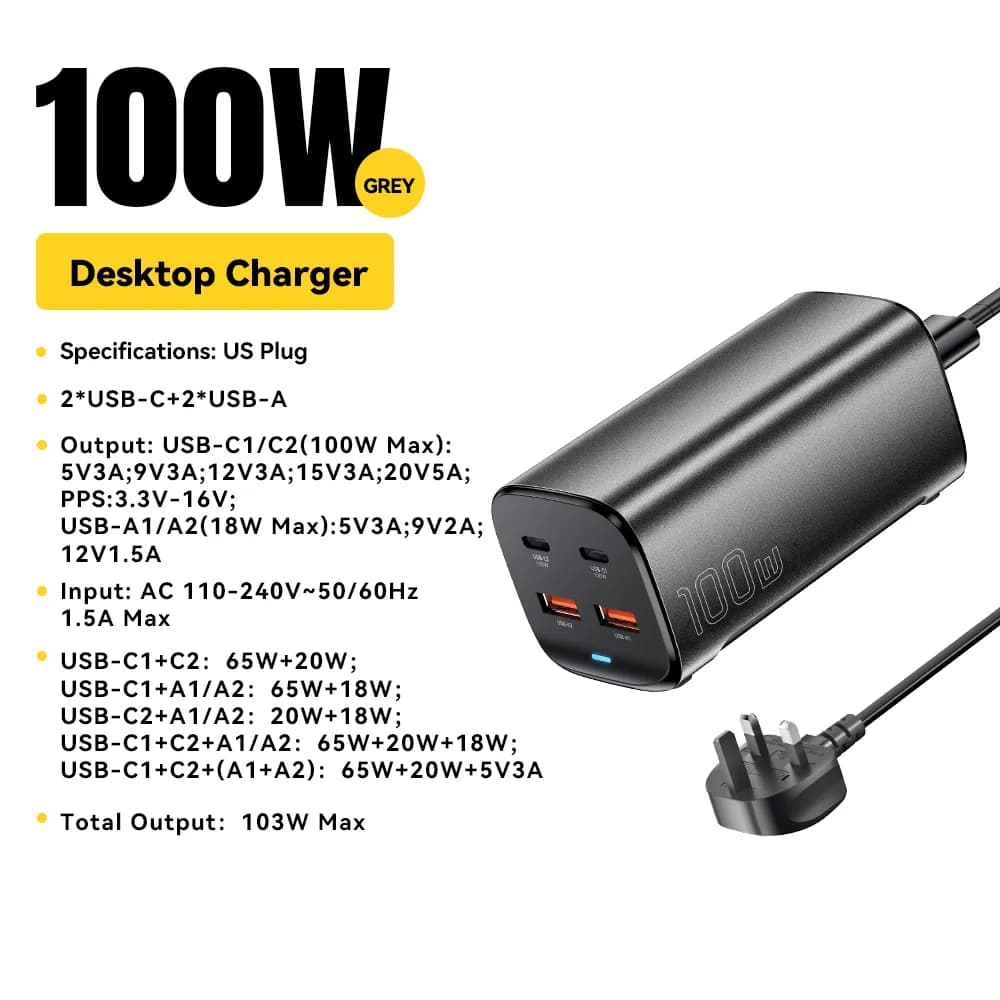 100W 4-i-1 GaN Bordsladdare för Laptop