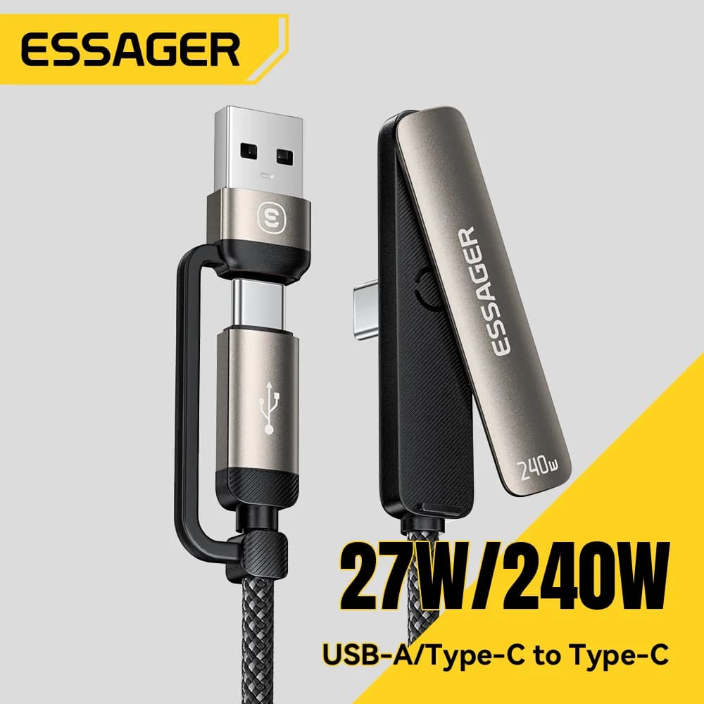 2-i-1 240W Vinklad USB-C Kabel med Telefonstativ