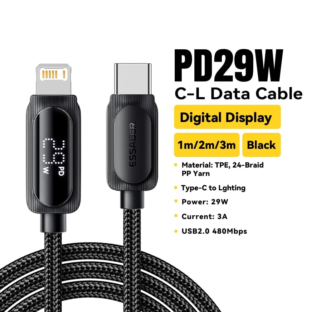 29W USB-C till Lightning-kabel med digital display