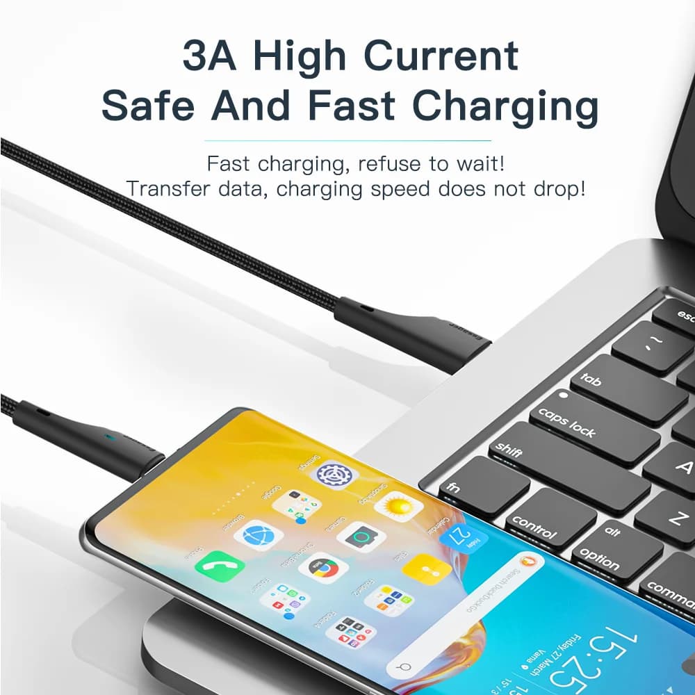 3A USB-C Snabbladdare Datakabel