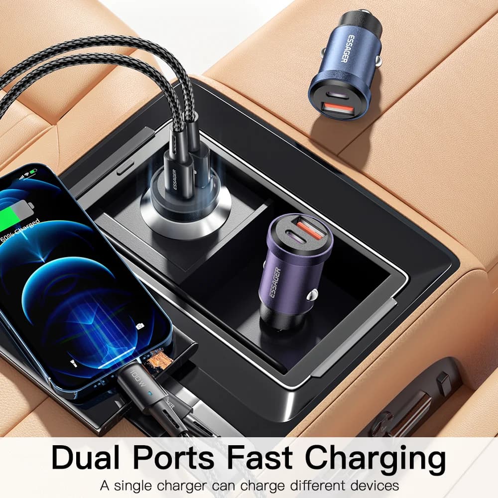30W USB-C biladapter, Quick Charge 4.0