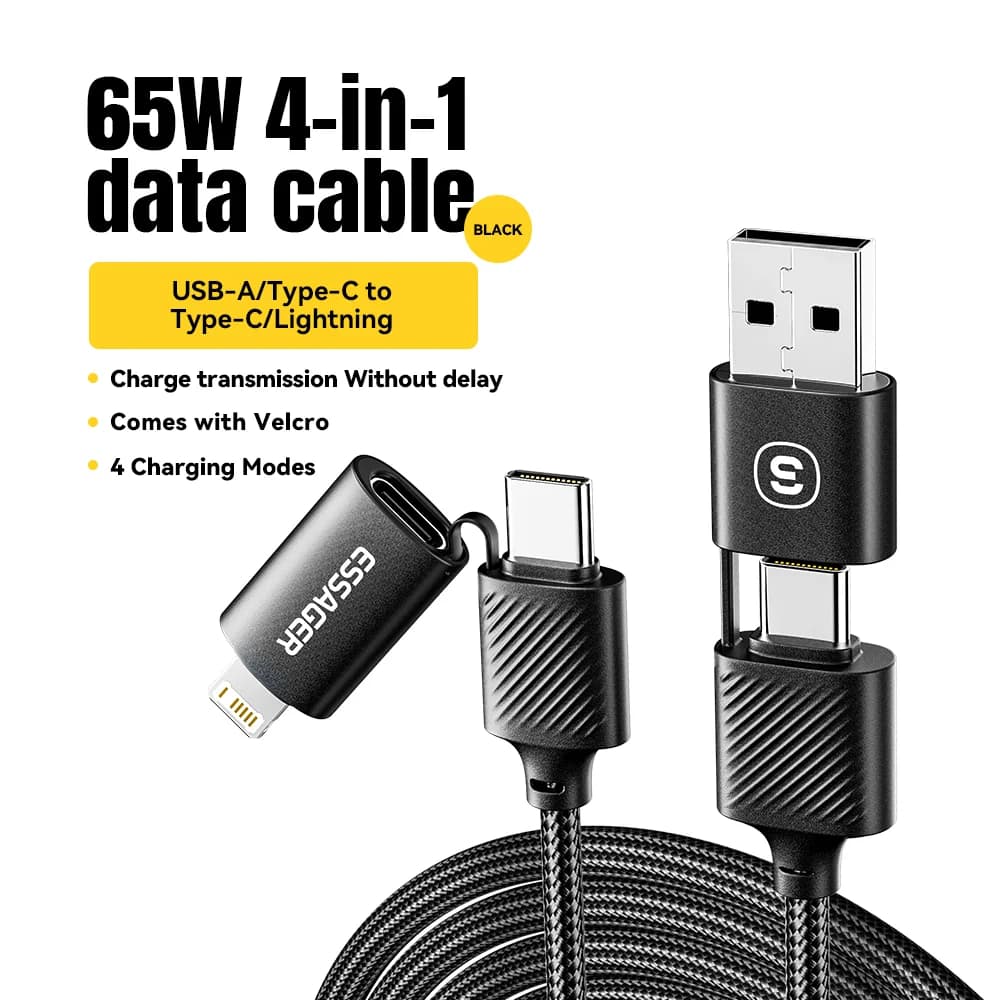 4-i-1 USB-C-kabel, 65W PD snabbladdning