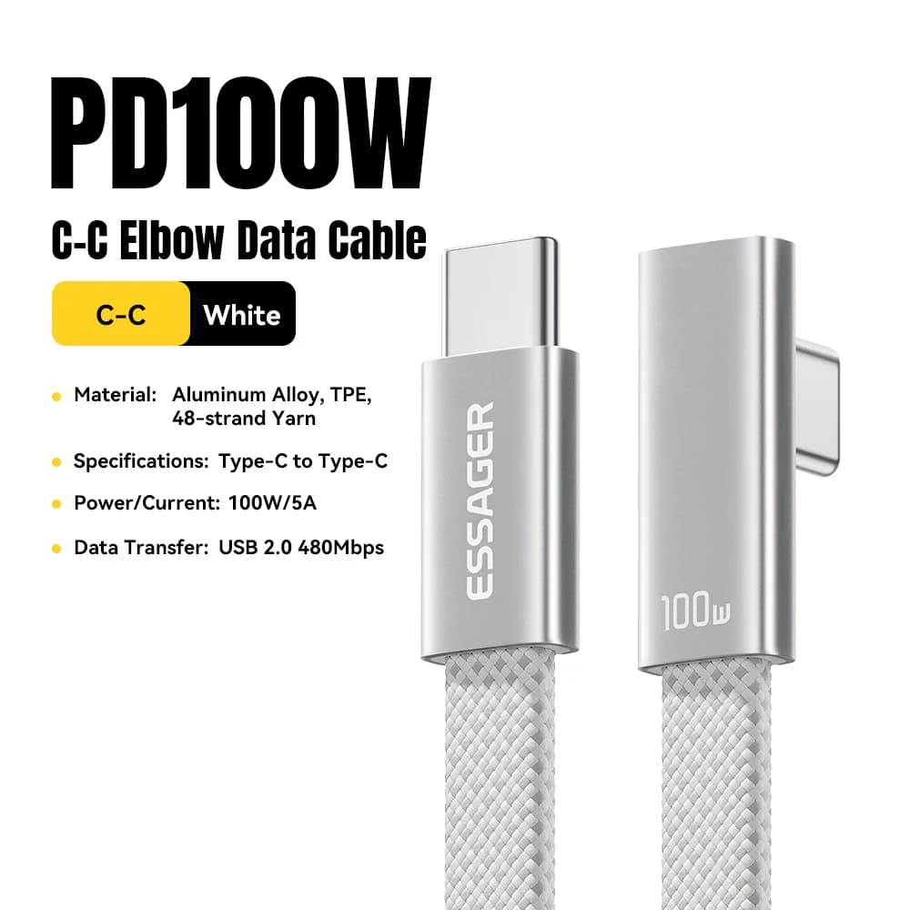 100W USB-C-snabbt laddningskabel med böj
