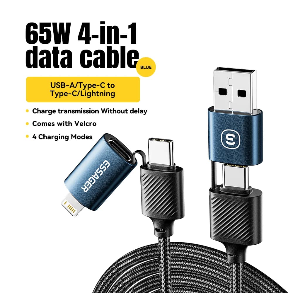 4-i-1 USB-C-kabel, 65W PD snabbladdning