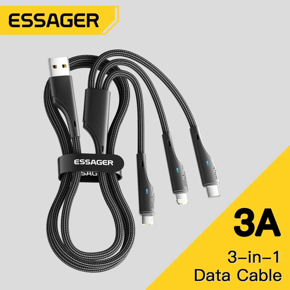 3-i-1 Multi Laddningskabel USB-C Micro USB Lightning