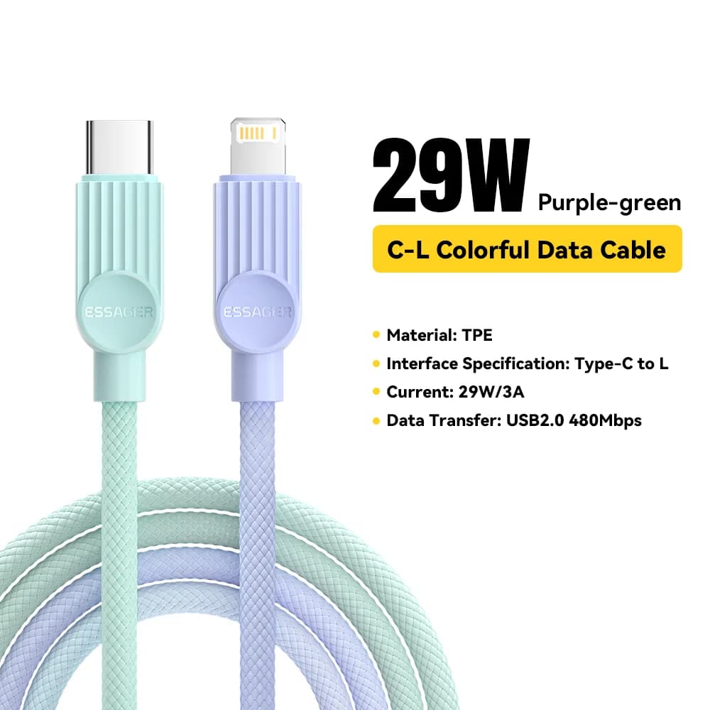 Färgglatt USB-C till Lightning snabbladdningskabel