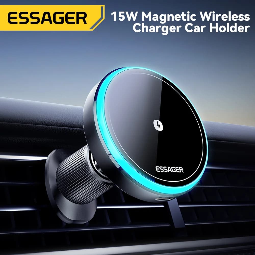 15W magnetisk trådlös bildladdare med hållare och LED