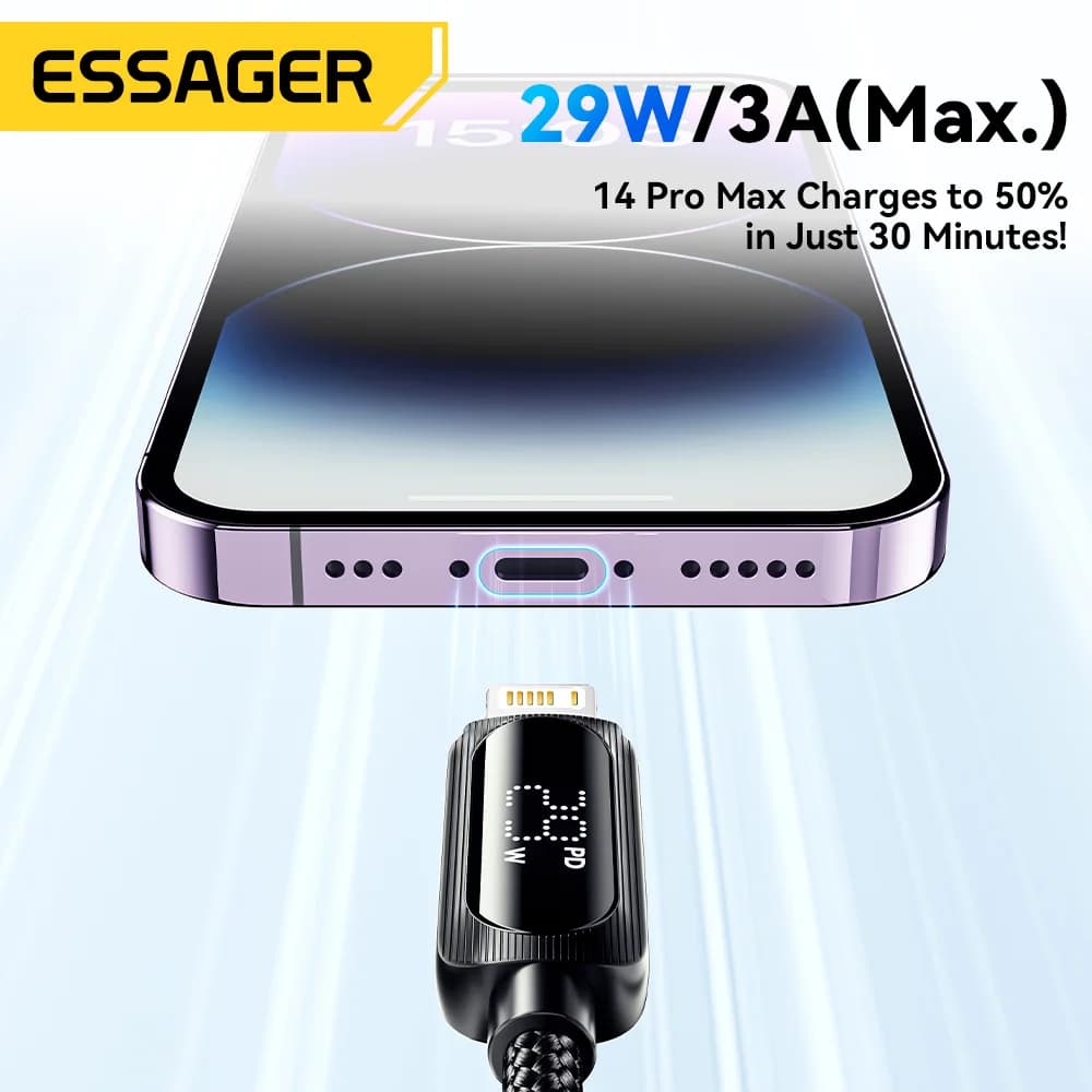 29W USB-C till Lightning-kabel med digital display