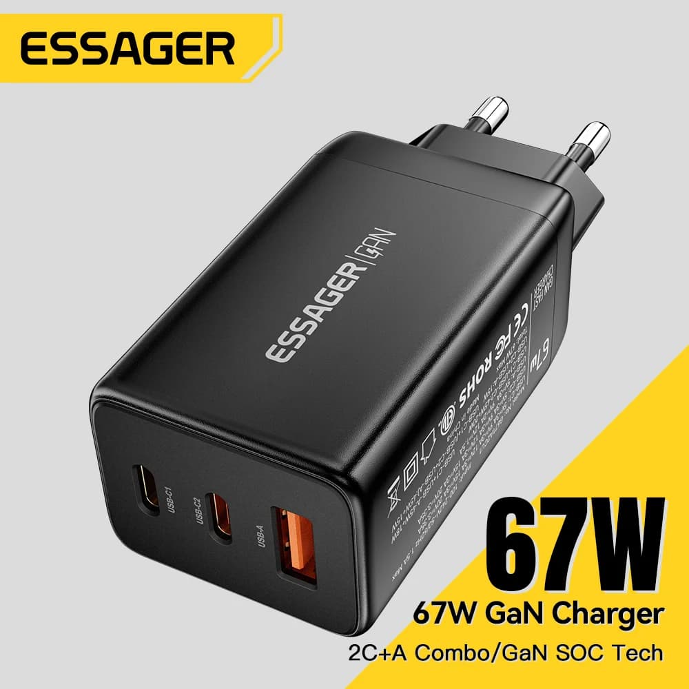 67W GaN USB Type-C snabbcharger med PPS-stöd