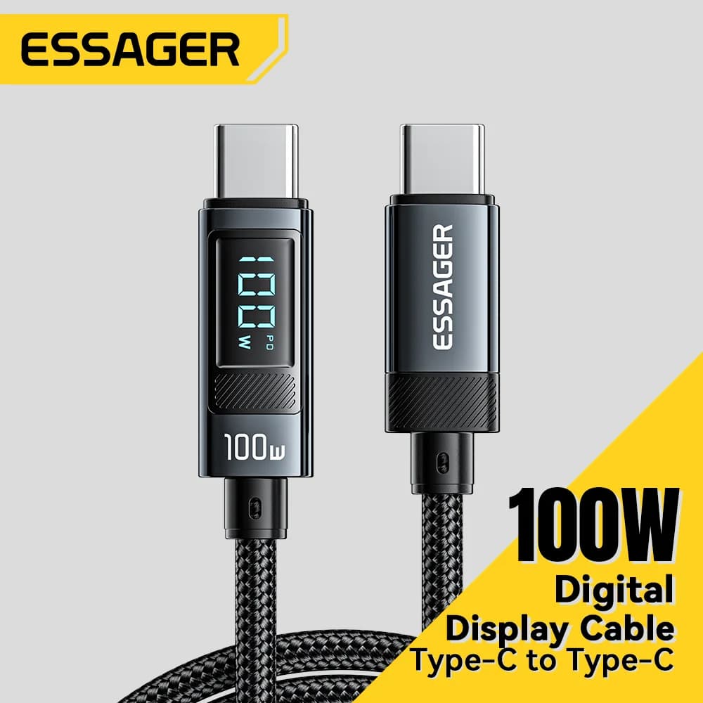 100W USB Type-C kabel med 90° vinkel och LED-display
