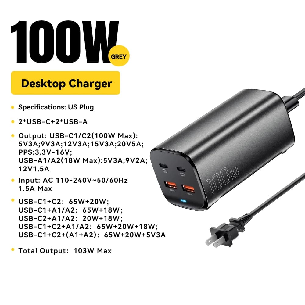 100W 4-i-1 GaN Bordsladdare för Laptop