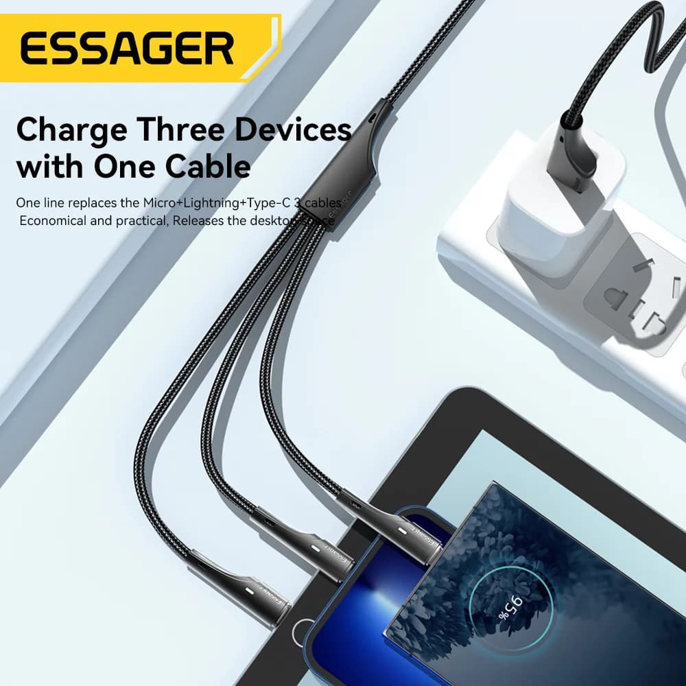 3-i-1 Multi Laddningskabel USB-C Micro USB Lightning