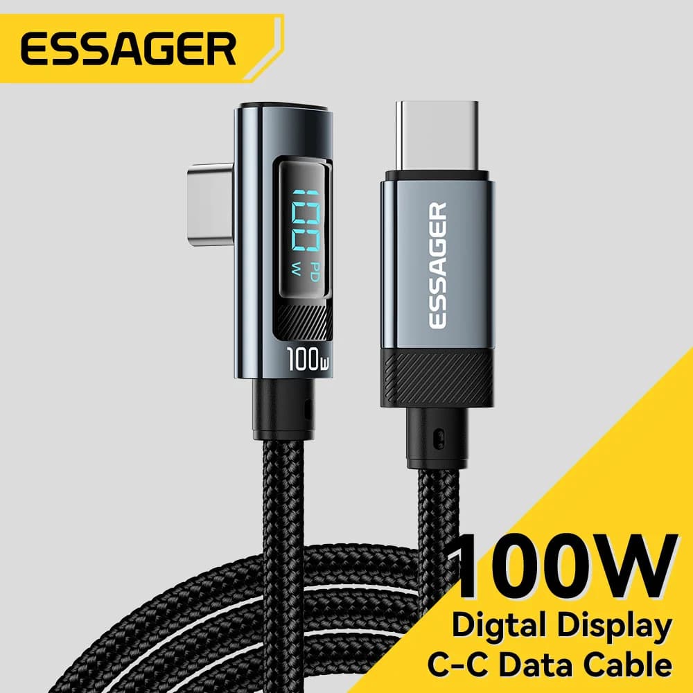 100W 5A 90-graders USB-C Kabel med LED-display