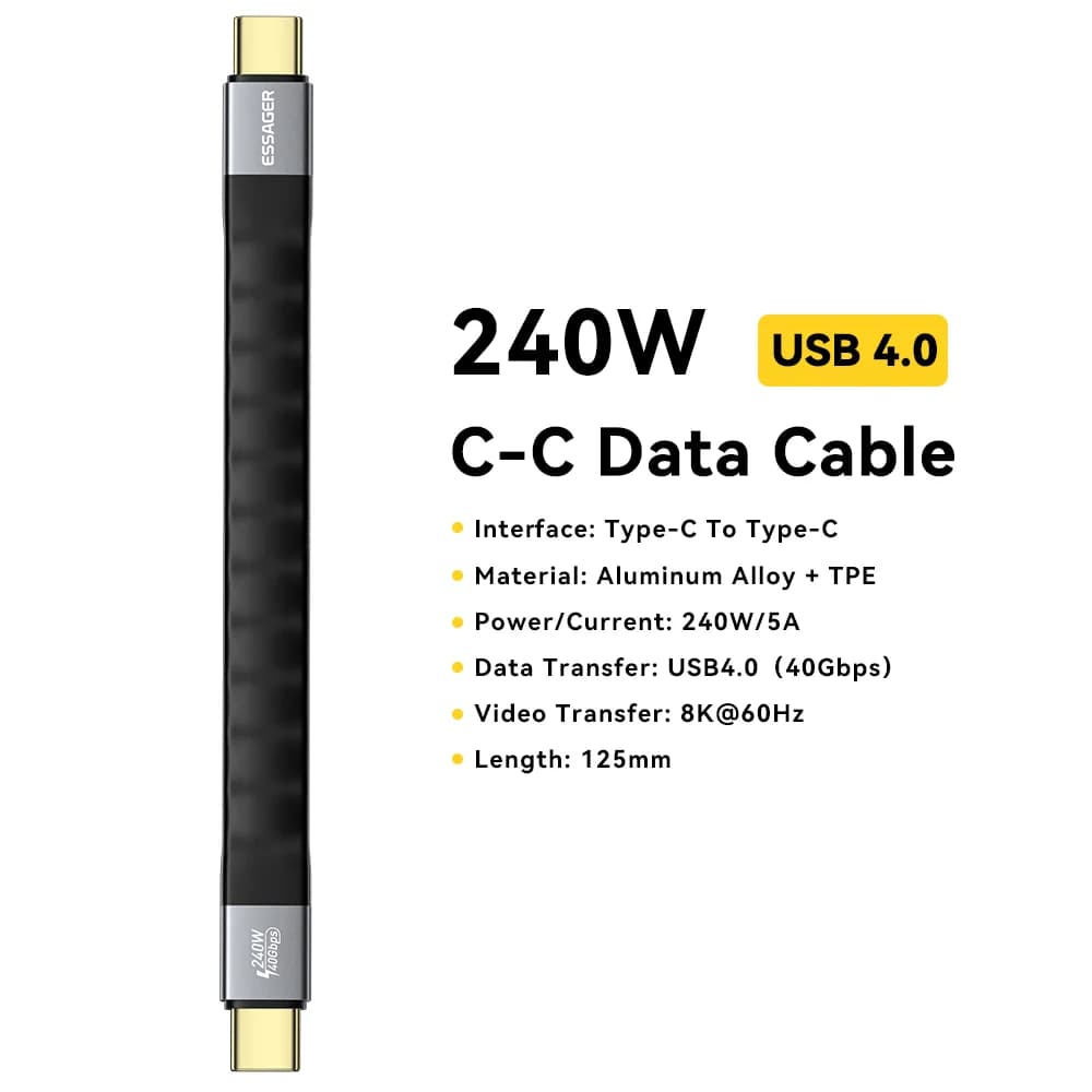 USB 4.0 Type-C-kabel med 40Gbps data och 8K-video