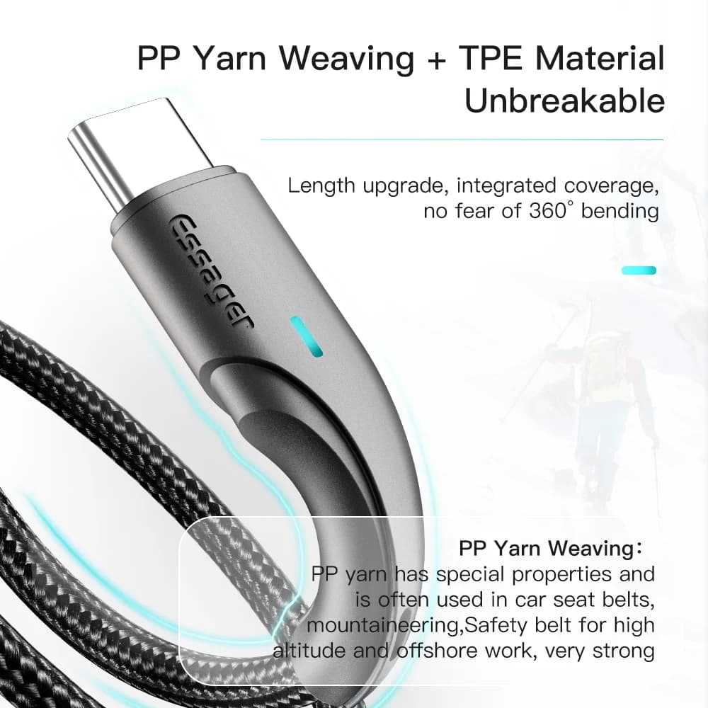 3A USB-C Snabbladdare Datakabel