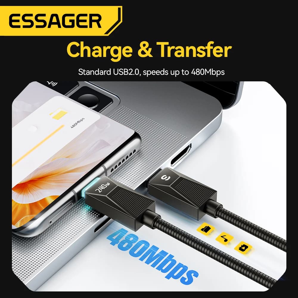 240W rostfri stål USB-C snabbaddningskabel