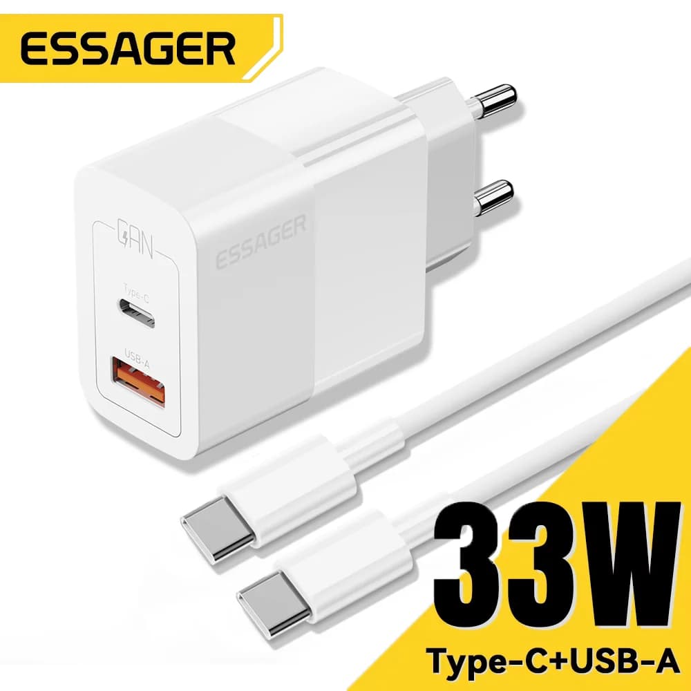 Väggadapter 33W Mini Dubbla portar USB-C Snabbchargning
