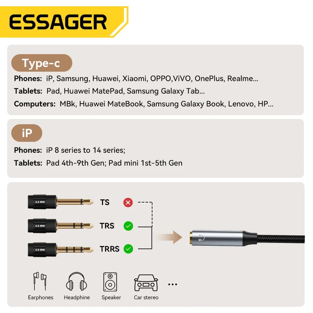 L-formad USB-C till 3,5 mm ljudadapter