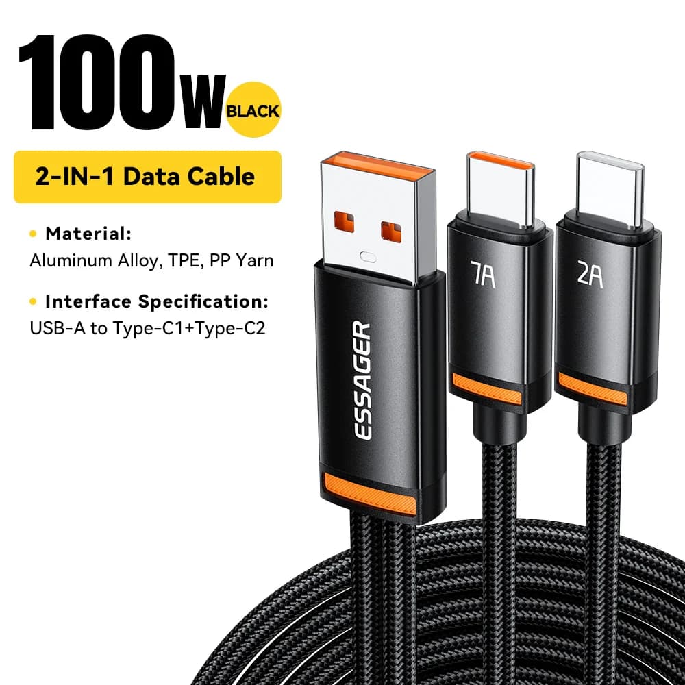 2-i-1 USB-A till Type-C och Lightning-kabel, 100W