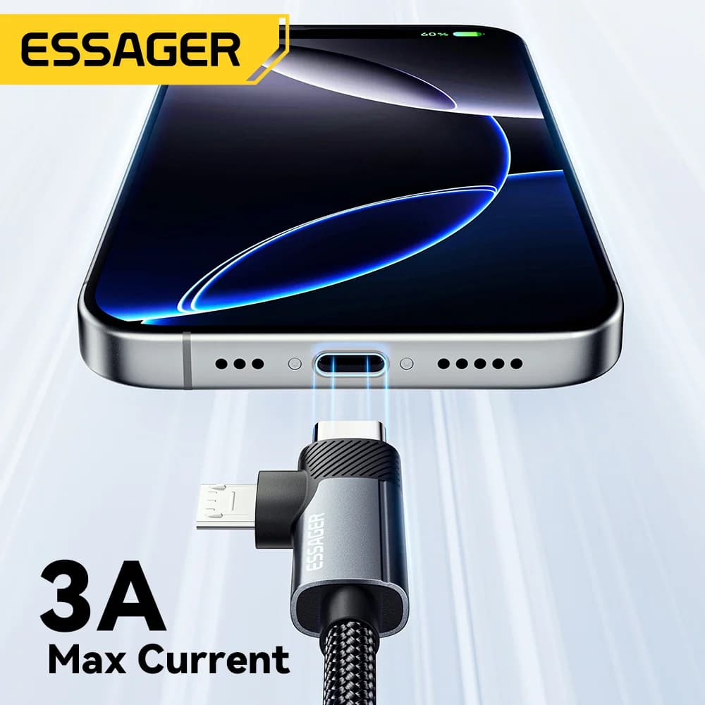 2-i-1 65W PD snabbladdningskabel Type-C/USB-A till Micro