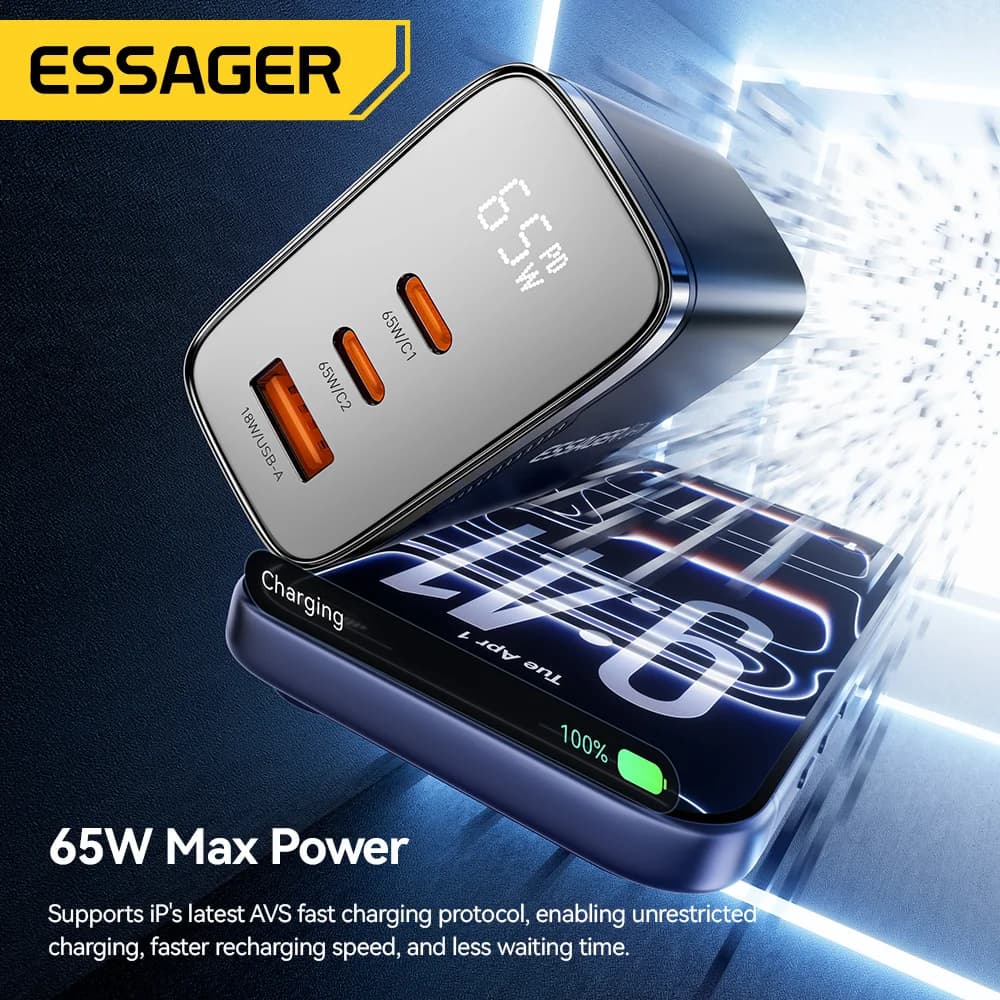 65W GaN USB-C-laddare med digital display