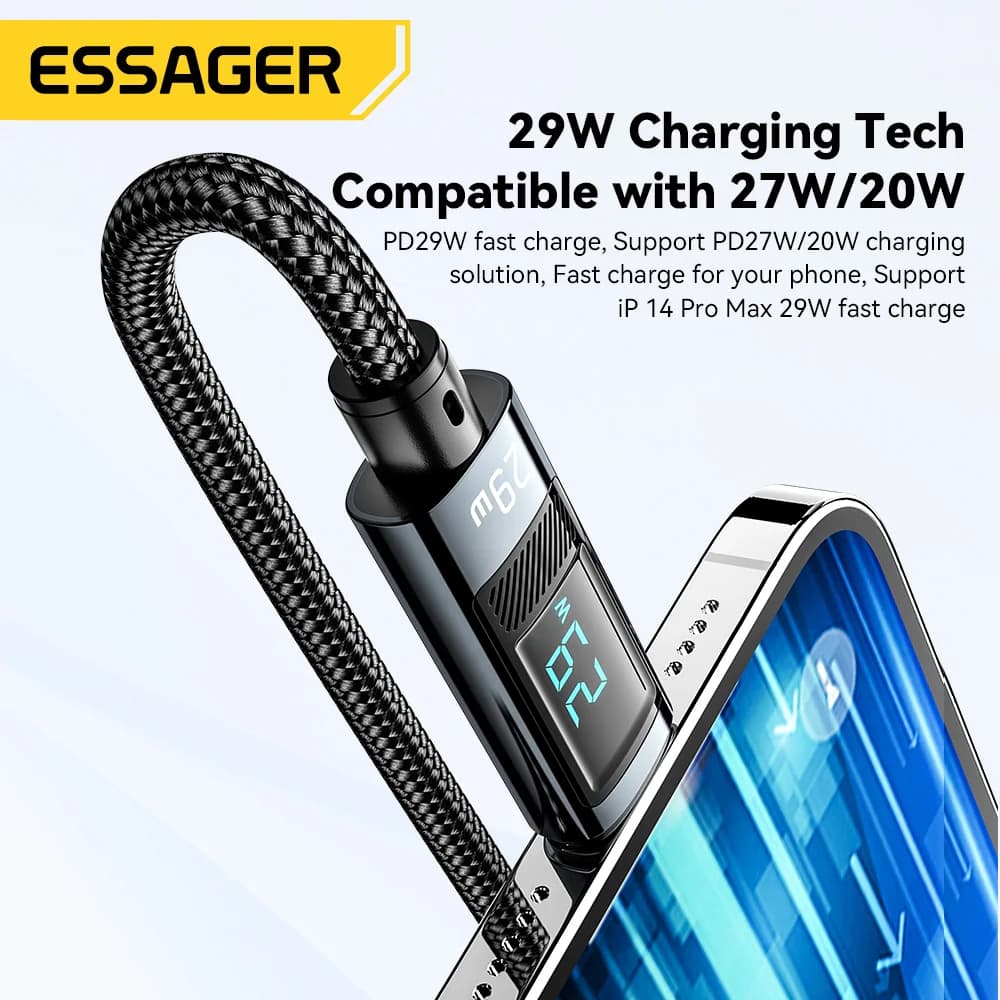 USB-C till Lightning PD snabbt laddningskabel med display