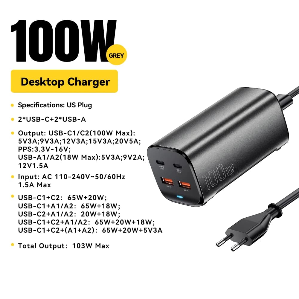 100W 4-i-1 GaN Bordsladdare för Laptop