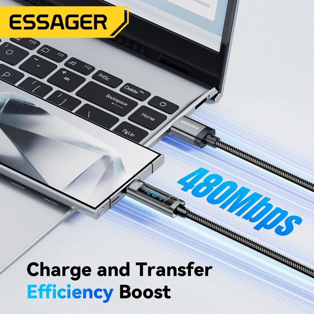 120W USB-C snabbt laddningskabel med LED-display