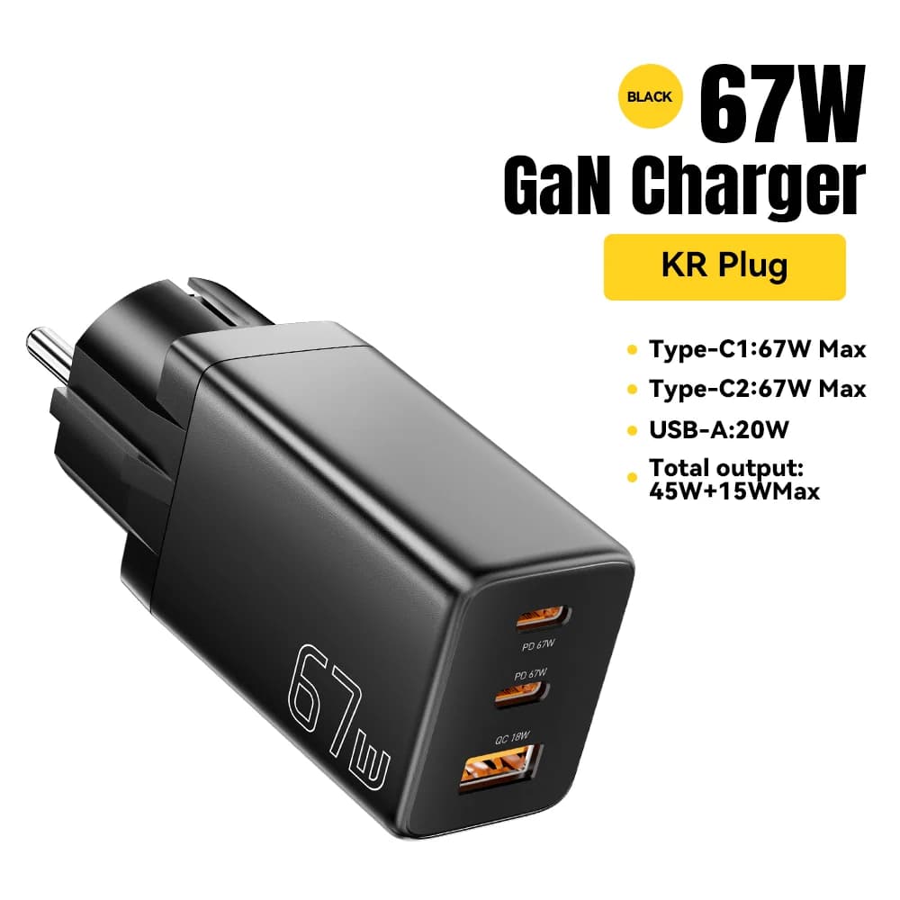67W GaN USB Type-C snabbcharger med PPS-stöd